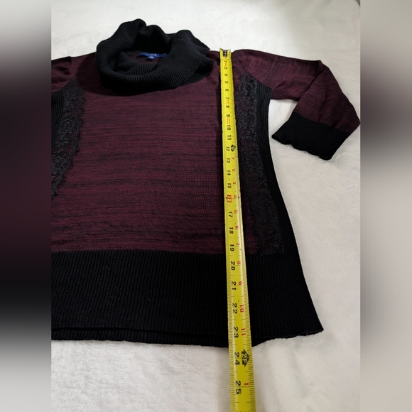 Apt 9 Sweater Lace Detail Cowl Neck Burgundy & Black Color Size Petite Medium - Picture 3 of 5